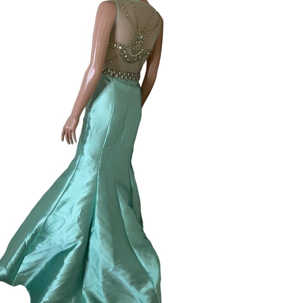 Vintage Rachel Allan dress maxi mermaid style beaded sea foam green SZ 2 formal - Picture 3 of 16